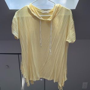 Yellow & White Stripped Hoodie Short Sleeve Top